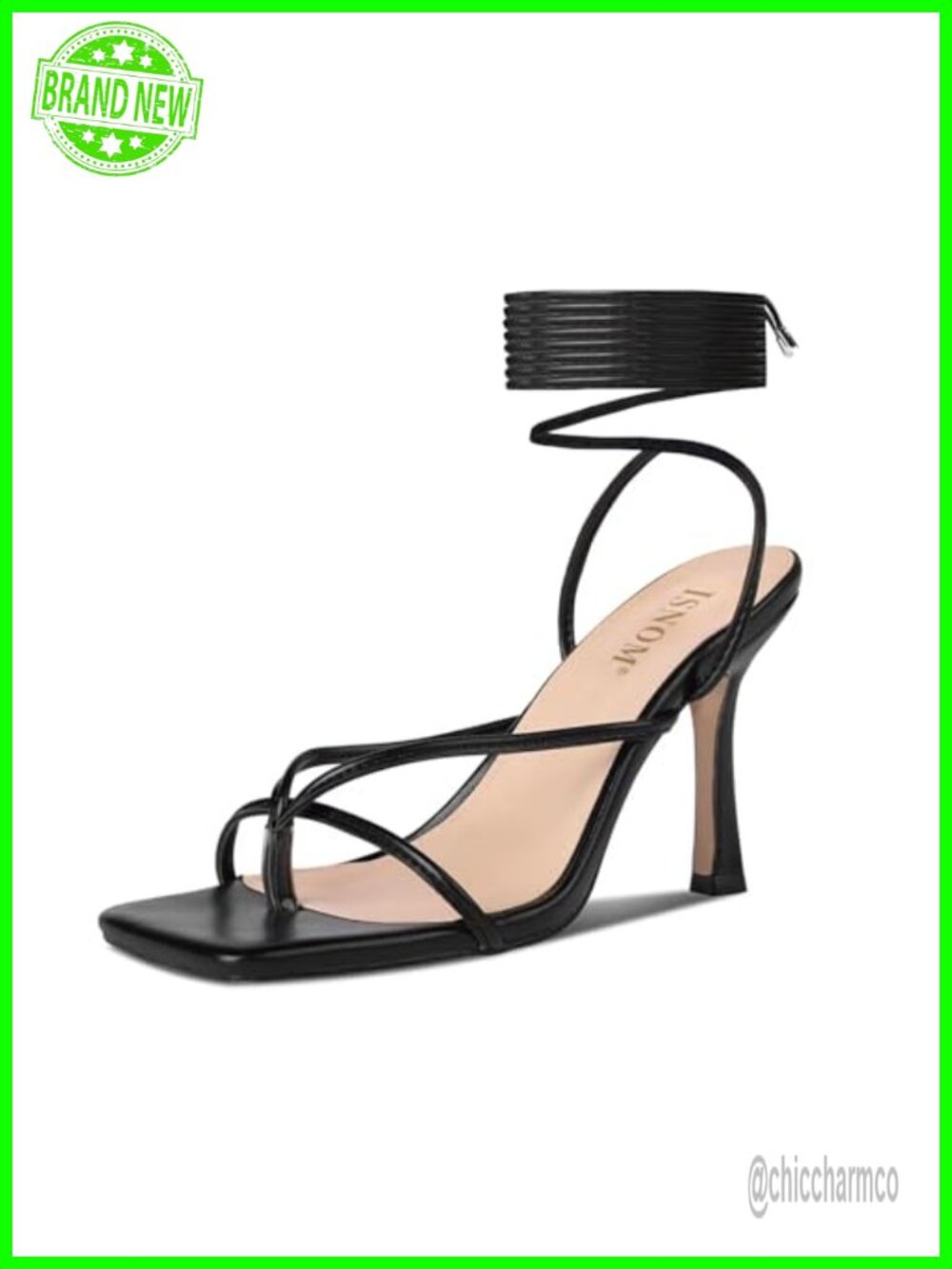 Lace Up Heels Sandals - Square Open Toe Stiletto High Heels, PU Leather,